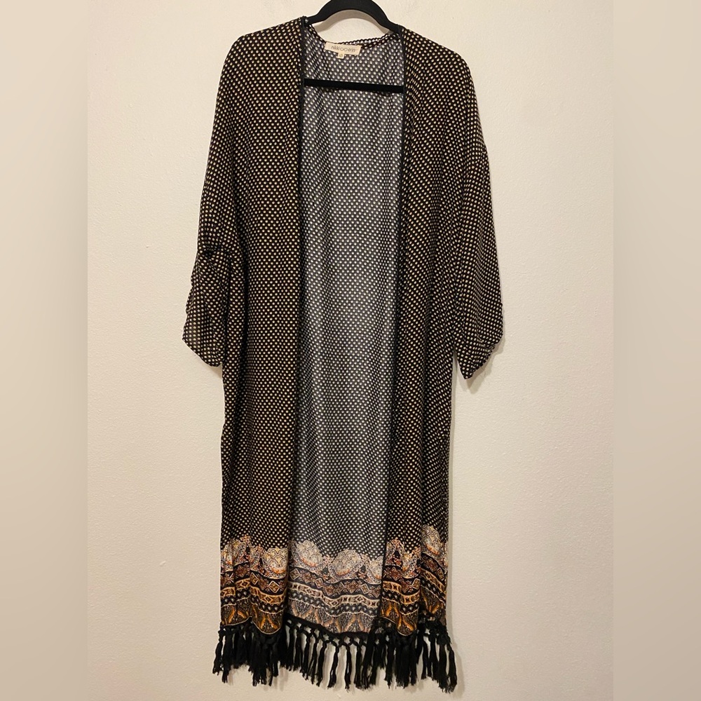 Nikki Erin Floral Duster Kimono with Tassel Trim Sz Large/XLarge
